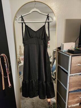 Nine West Black Midi Slip Dress with Tie Straps